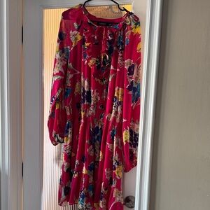 Bright Floral Pink Long Sleeve Tiered Dress